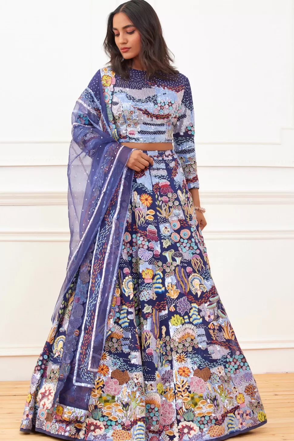 Lehenga Sets<Rahul Mishra Under Water 3D Embroidered Lehenga Set