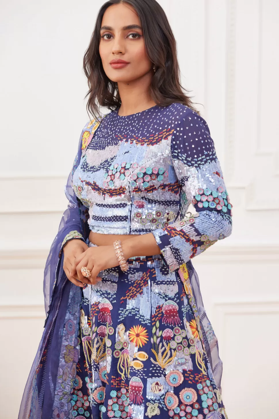 Lehenga Sets<Rahul Mishra Under Water 3D Embroidered Lehenga Set